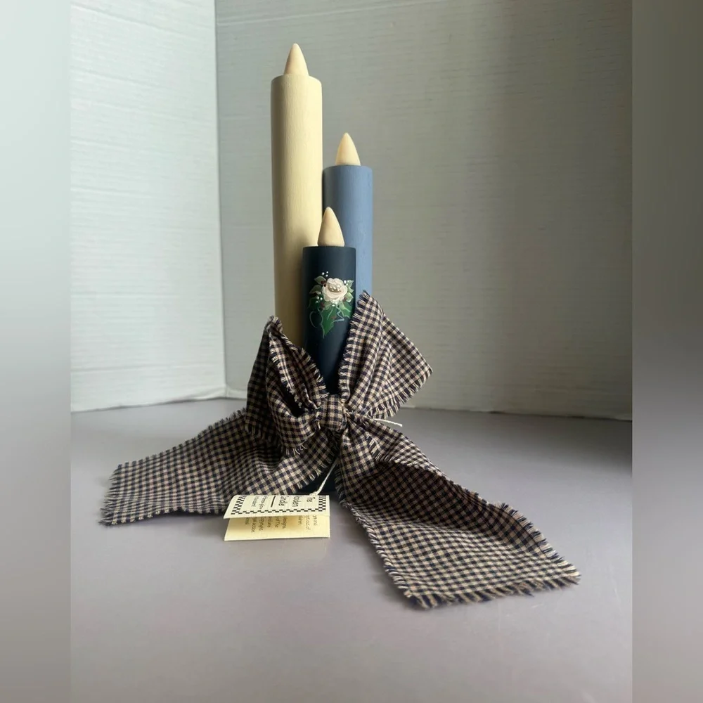 Wood Triple Taper Candle Hand Painted